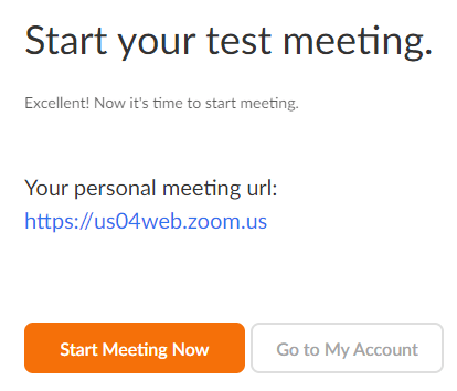 Start your test meeting screen with personal meeting URL